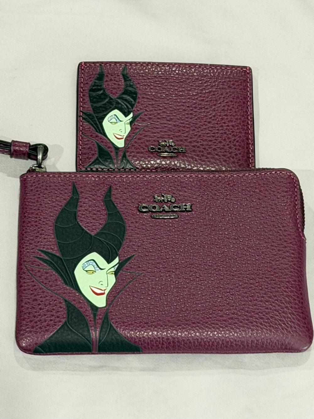 Coach Plum Leather Maleficent Zip Wristlet & Card Case Set